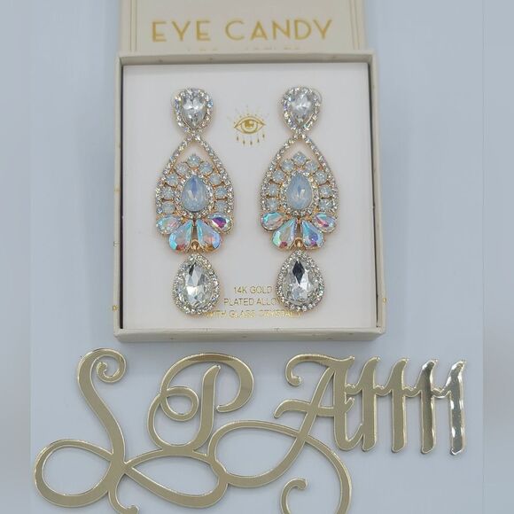 Eye Candy Earrings Gold Plated Glass Crystals Statement Earrings #547 - Picture 3 of 9